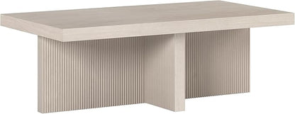 Henn&Hart 44" Fluted Rectangular Wood Pedestal Low-Profile Coffee Table for Living Room, Family Room or Office, Alder White