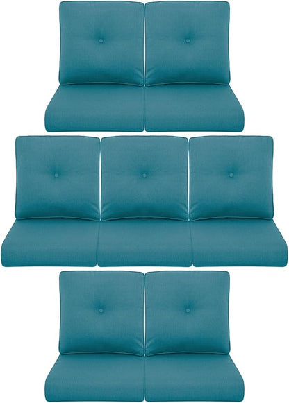 7-Piece Outdoor Patio Cushion Set - Fade & Water Resistant with Removable Olefin Cover, 22x24x4 Inch Memory Foam Cushions for Wicker Sectional Sof - Peacock Green/Buckle