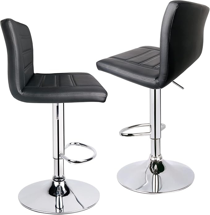 Leopard Bar Stools Set of 2, Modern Adjustable Bar Stool with Back, Swivel Barstool - Black