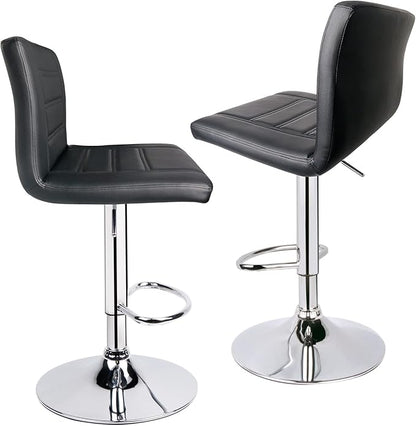 Leopard Bar Stools Set of 2, Modern Adjustable Bar Stool with Back, Swivel Barstool - Black