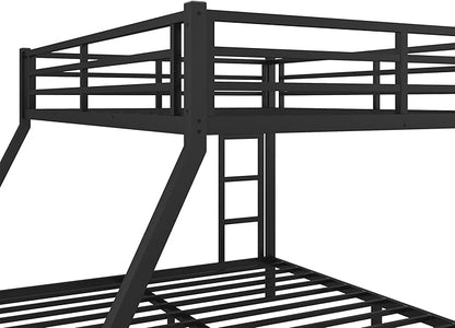 Bellemave Queen Over King Bunk Bed for Adults, Queen Over King Bunk Beds Frame with 2 Side Ladder and Full Length Guardrail, Easy Assemble Bunkbeds, Noise Reduced, Mattress Not Included, Black