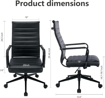 Office Desk Chair Leather, Conference Room Chairs with Wheels, Executive Modern Ergonomic Ribbed Computer Chair