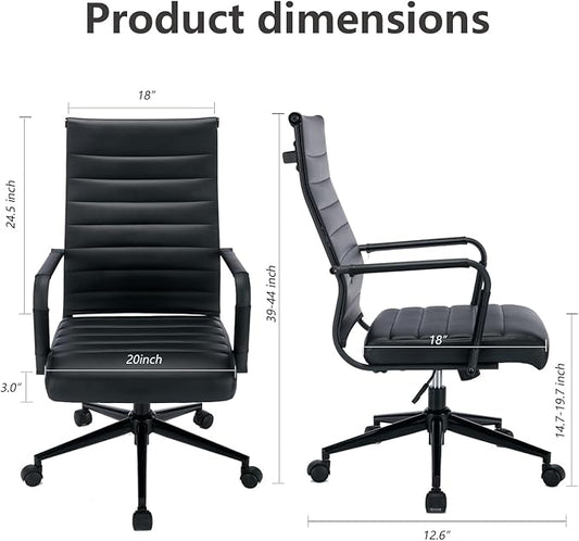 Office Desk Chair Leather, Conference Room Chairs with Wheels, Executive Modern Ergonomic Ribbed Computer Chair