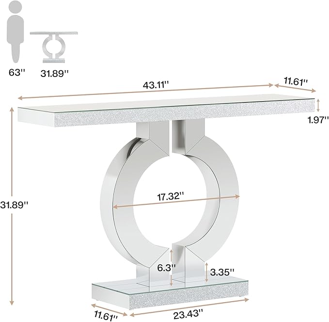 Tribesigns Modern Mirrored Console Table, Glass Sofa Table with Mirror Finish, 43-Inch Entryway Table with O-Shaped Base, Rectangular Accent Foyer Table for Living Room Hallway Entrance (Silver)