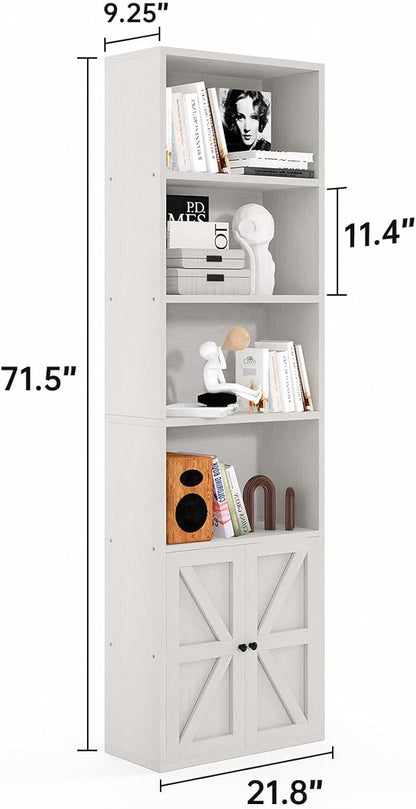 MXV 6-Tier Bookshelf and Bookcase Set of 2, Wooden Bookshelves with Cabinet Doors, Floor Bookshelves and Office Storage Cabinets for Home Office, Living Room (White 2 Pack, 6-Tier)