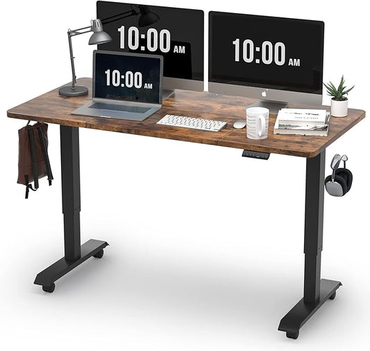 Monomi 55" Electric Standing Desk,Height Adjustable Home Office Sit Stand Up Computer PC Table,Tall Standup Workstation, Gaming, Writing, Study,Bedroom Rising Desks with Two-Piece Desktop,Brown