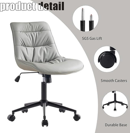 Rowill Leather Office Chair, Ergonomic Armless Desk Chair with Waterproof Cushion & Slient Wheels & SGS-Certified Class 3 Explosion-Proof Gas Lift, Ideal for Home Office, Study and Vanity(Grey)