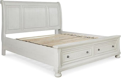 Signature Design by Ashley Robbinsdale Casual King Sleigh Platform Bed with 2 Drawers, Foundation or Box Spring Not Needed, White
