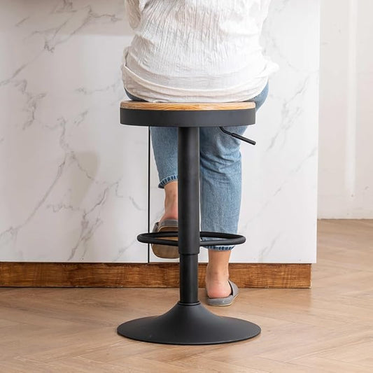 Kidol & Shellder Bar Stools Set of 4 Round Adjustable Swivel Barstools Modern Backless Bar Chairs Wooden Seat Counter Height Stools Armless for Kitchen Island, Cafe, Dining Room Black