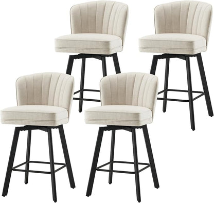 Swivel Counter Height Bar Stools Set of 4, 26'' Modern Barstools with Backs and Metal Legs, Upholstered Bar Chairs, Beige, Fabric Stools for Kitchen Island Chairs