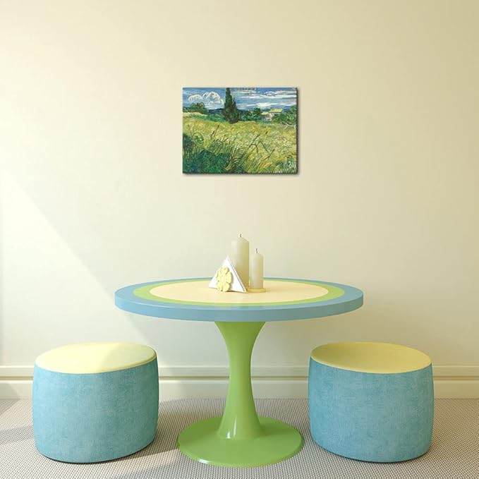 Wieco Art Modern Abstract Giclee Canvas Prints Wall Art Green Field 1889 by Van Gogh Famous Oil Paintings Reproduction Artwork Stretched and Framed Landscape Picture for KitchenDecoration