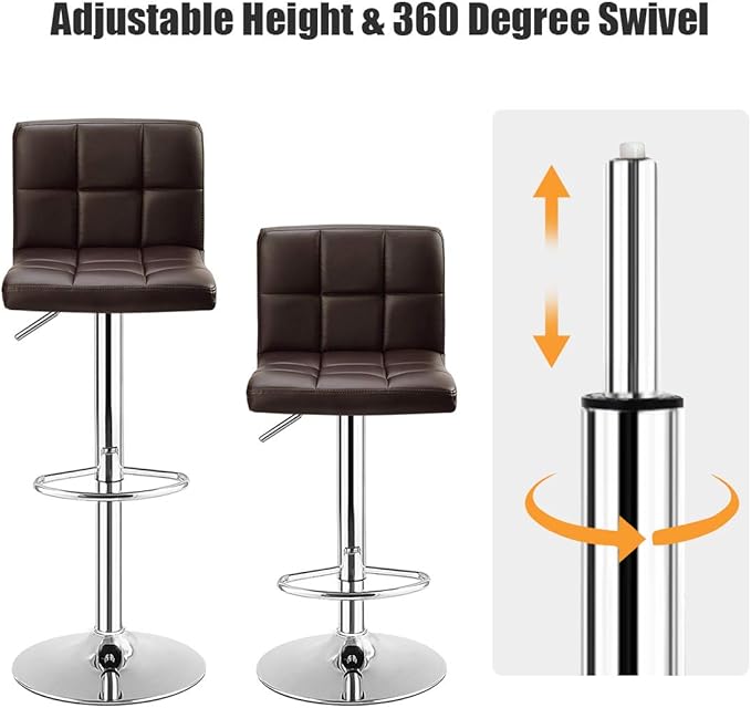 COSTWAY Adjustable Height PU Leather Barstools Set of 2, Brown
