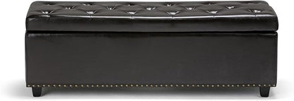 SIMPLIHOME Hamilton 48 inch Wide Transitional Rectangle Storage Ottoman in Coffee Brown Vegan Faux Leather, Assembled, For the Living Room, Entryway and Family Room