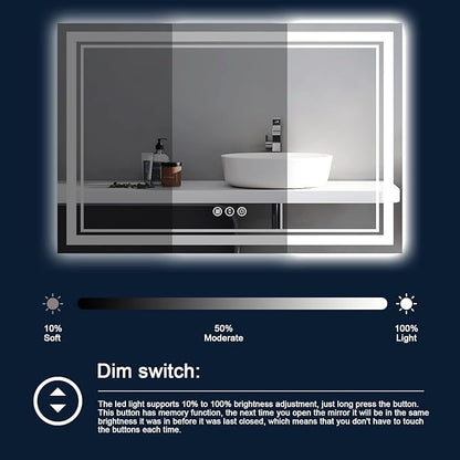 60 x 36 Inch LED Bathroom Mirror with Lights, Large Led Vanity Mirror,Backlit and Front Lighted Bathroom Mirror for Wall,Anti-Fog, 3 Colors Dimmable, Memory,ETL Listed