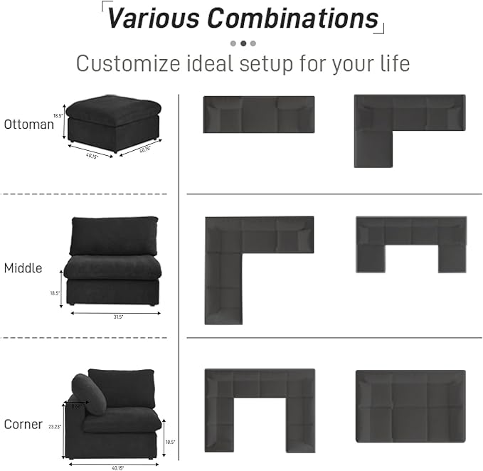 WJShome 118.02" Cloud Couch,Modular Sectional Sofa with 2 Storage Ottomans, U Shaped Down Filled Convertible Couch for Living Room Sets,Sofa Cover Washable & Replaceable(White)