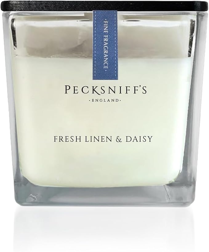 Pecksniff's Prestige 1 Wick Square Candle - Fresh Linen & Daisy Scent, 190g (6.7 oz) - Long-Lasting, Luxurious Fragrance Experience Home Décor