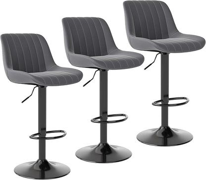 Youhauchair Bar Stools Set of 3, Swivel Counter Height Barstools with Back, Adjustable PU Leather Bar Chairs, Modern Armless Kitchen Island Stool, Dark Grey