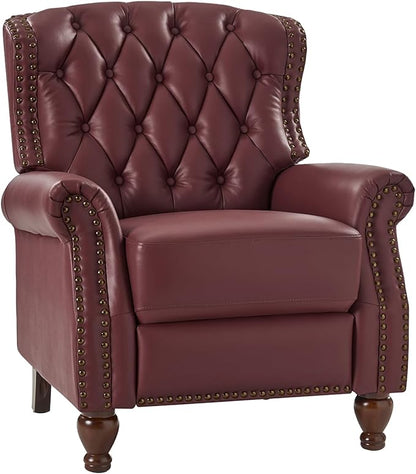HULALA HOME Genuine Leather Recliner Chair with Solid Wood Feet, Modern Adjustable Tufted Push Back Arm Chair w/Rivet Decoration, Home Theater Seating Single Reclining Sofa for Living Room, Burgundy