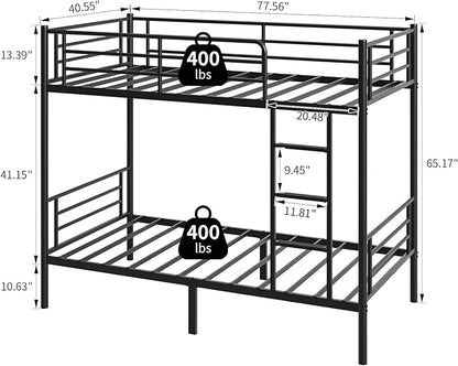 Bunk Beds,Bunk Bed Twin Over Twin for Kids Teens Adults with Ladders and Guardrail,Sturdy Literas Heavy Duty Metal Slats,400 lbs Capacity,No Spring Box Required,Black