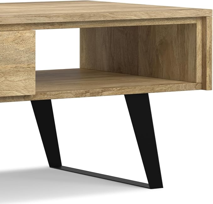 SIMPLIHOME Lowry Solid Mango Wood and Metal 48 inch Wide Rectangle Modern Industrial Coffee Table in Natural for The Living Room and Family Room