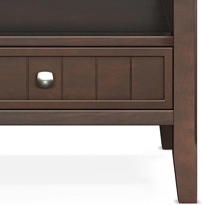 SIMPLIHOME Acadian Coffee Table - 48 inch Wide Solid Wood Transitional Cocktail Table with 2 Drawers in Brunette Brown, Classic Living Room Table with Storage Shelf and Tapered Legs