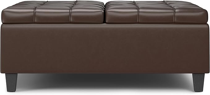 SIMPLIHOME Harrison 40 inch Wide Transitional Square Large Coffee Table Storage Ottoman in Chocolate Brown Vegan Faux Leather, Assembled, for The Living Room and Bedroom
