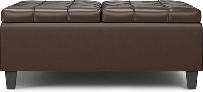 SIMPLIHOME Harrison 40 inch Wide Transitional Square Large Coffee Table Storage Ottoman in Chocolate Brown Vegan Faux Leather, Assembled, for The Living Room and Bedroom