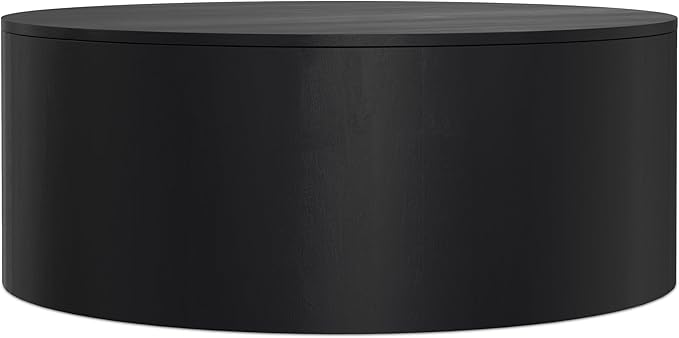SIMPLIHOME Millbury Drum Coffee Table - 36 inch Wide Solid Mango Wood Round Living Room Table in Black, Contemporary Cocktail Table for Family Room or Lounge with Large Surface, Assembled
