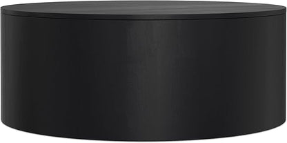 SIMPLIHOME Millbury Drum Coffee Table - 36 inch Wide Solid Mango Wood Round Living Room Table in Black, Contemporary Cocktail Table for Family Room or Lounge with Large Surface, Assembled