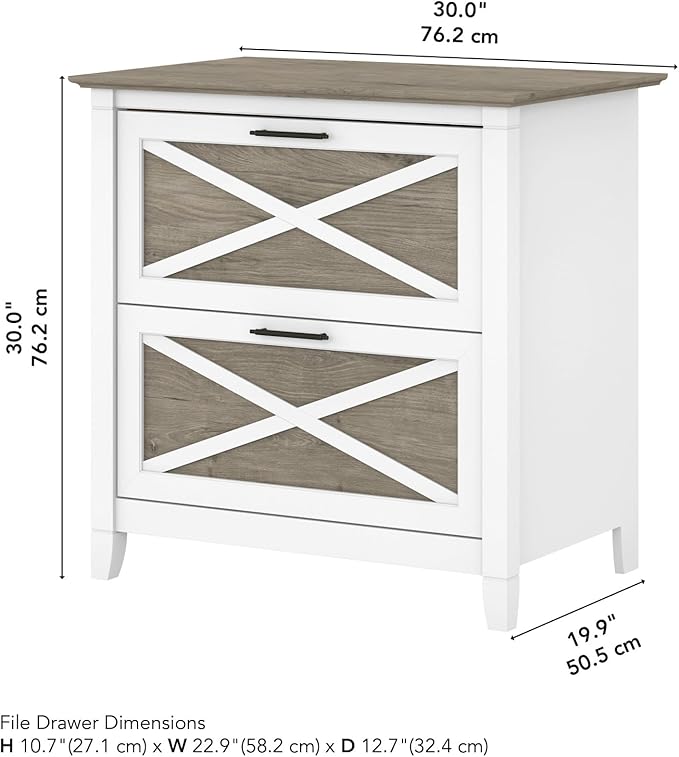 Bush Furniture Key West 2 Drawer Lateral File Cabinet in Pure White and Shiplap Gray, Document Storage for Home Office, Accent Chest with Drawers