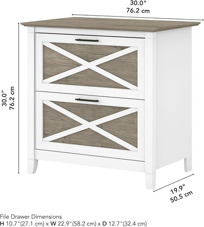 Bush Furniture Key West 2 Drawer Lateral File Cabinet in Pure White and Shiplap Gray, Document Storage for Home Office, Accent Chest with Drawers