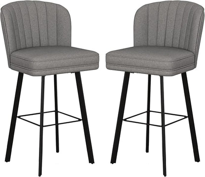 Swivel Counter Height Bar Stools Set of 2, 30'' Modern Barstools with Backs and Metal Legs, Upholstered Bar Chairs,Mid-Gray,Fabric Stools for Kitchen Island Chairs
