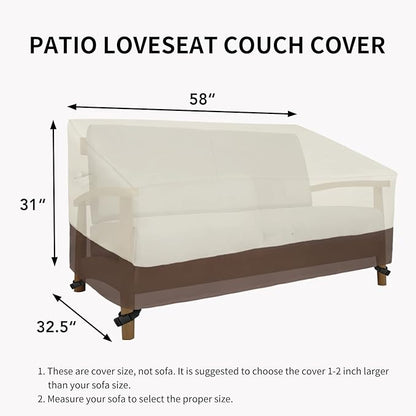 Easy-Going Waterproof Outdoor Loveseat, Heavy Duty 2-Seater Patio Couch, Windproof Furniture Cover with Air Vent (58Wx32.5Dx31H inch, Beige/Dark Brown)