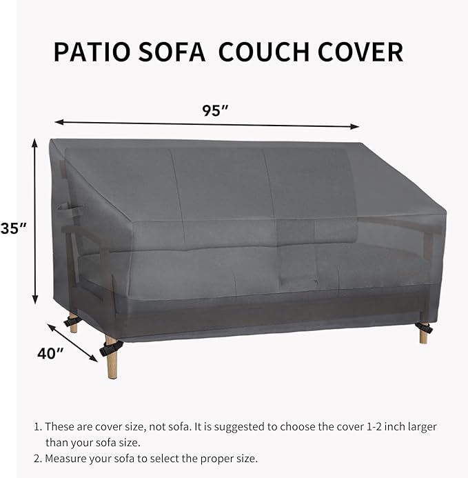 Easy-Going Waterproof Outdoor Couch Cover, Heavy Duty 3-Seater Patio Sofa Cover, Winchdproof Outdoor Furniture Cover with Air Vent (95Wx40Dx35H inch, Gray/Dark Gray)