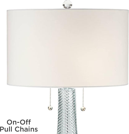 Possini Euro Design Miriam Modern Table Lamp 28 1/2" Tall Light Aqua Blue Swirl Textured Glass White Drum Shade Decor for Living Room Bedroom House Bedside Nightstand Home Office Family Entryway