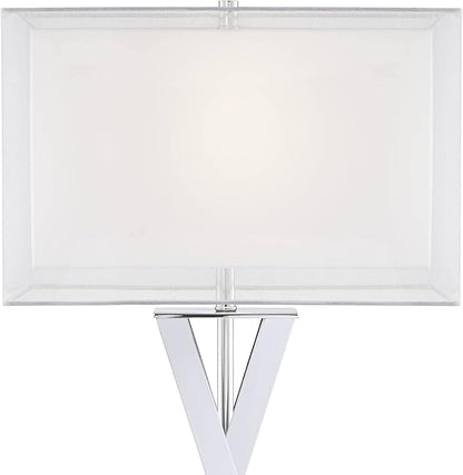 Possini Euro Design Proxima Modern Table Lamp with White Marble Riser 28" Tall Chrome Silver Metal Double Rectangular Shades Decor for Bedroom Living Room Nightstand Bedside Office Kids Room