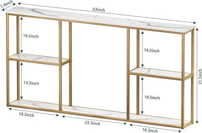 WOHOMO Gold Console Table,3-Tier Small Entryway Table for Hallway, Narrow Sofa Table Behind Couch for Living Room,Entrance(63 inch)