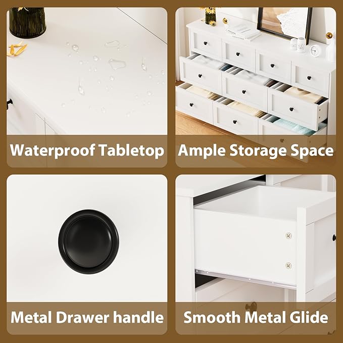 CHUWELL 10 Drawer Double Dresser for Bedroom, 59.1" Wide Dressers & Chests of Drawers with Large Capacity Storage, Dresser for Bedroom(White)