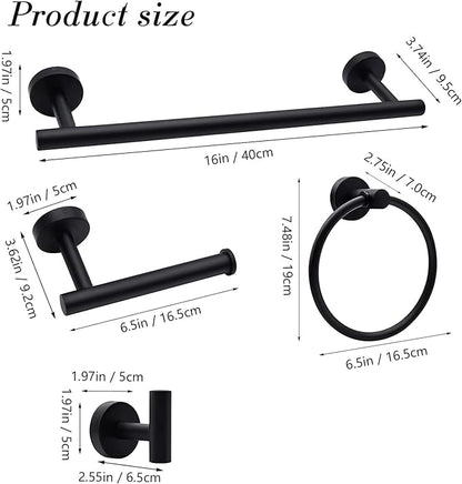 10-Pieces Matte Black Bathroom Accessories Set, Stainless Steel Bathroom Hardware Set, Bath Towel Bar Set, Towel Racks for Bathroom Wall Mounted.