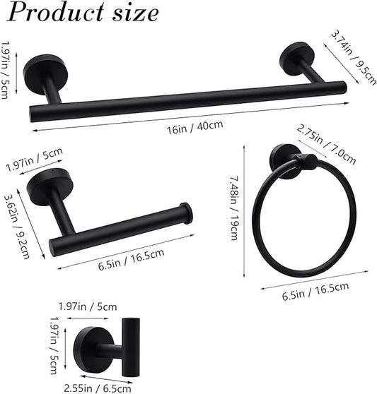 5-Pieces Matte Black Bathroom Accessories Set, Stainless Steel Bathroom Hardware Set, Bath Towel Bar Set, Towel Racks for Bathroom Wall Mounted.