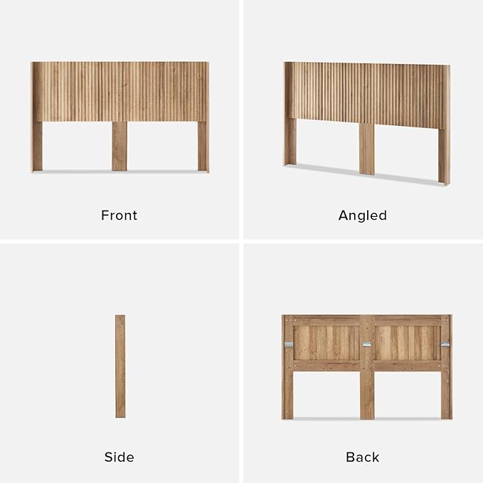 mopio Brooklyn 80.8" Headboard Only, Wood Headboard, Modern Farmhouse, Boho, Wall Mount, Fluted Panel, Wingback Design (Golden Oak, King)