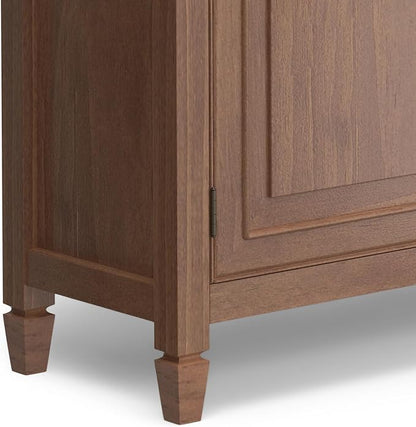 SIMPLIHOME Connaught 40-inch Wide Solid Wood Storage Cabinet in Medium Saddle Brown for Entryway, Living Room, Organizer for Hats, Gloves, Shoes, Keys, Slim Design, Traditional Style