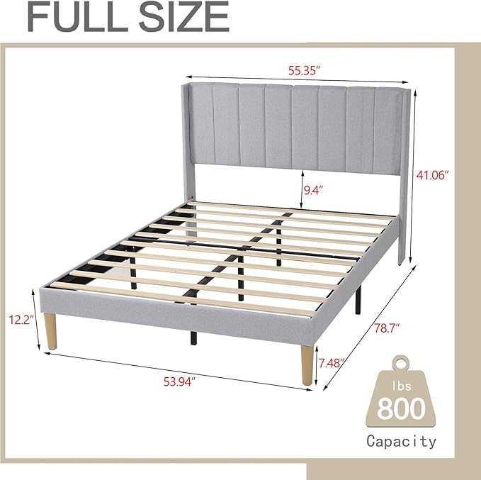 AGARTT Upholstered Platform Bed Frame Full Size with Headboard and Footboard/Wooden Slats Support/No Box Spring Needed/Easy Assembly,Light Grey Linen