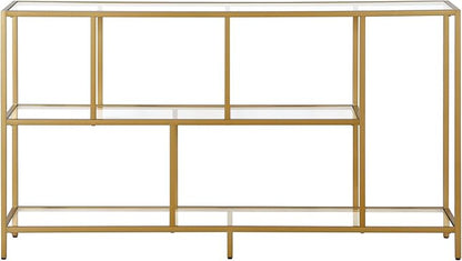 Henn&Hart 52" Wide Rectangular Console Table with Glass Shelves in Brass, Entryway Table, Accent Table for Living Room, Hallway