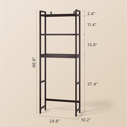 Gizoon Over The Toilet Storage, 3 Tier Bamboo Bathroom Organizer with Adjustable Shelf, Freestanding Above Toilet Stand, Bathroom Storage Shelf Rack