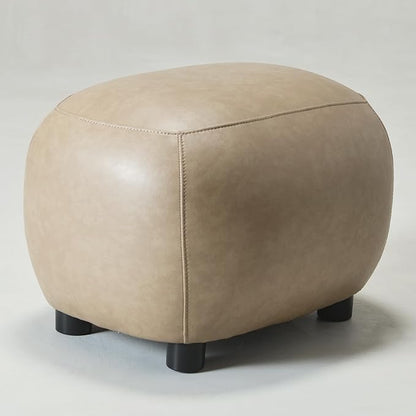 KINWELL 23" Wide Faux Leather Upholstered Ottoman, Mid-Century Modern Living Room Footrest with Soft Padded Seat, Footstool for Bedroom, Entryway or Living Room, Khaki