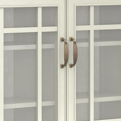 SIMPLIHOME Connaught SOLID WOOD 46 inch Wide Traditional Tall Storage Cabinet in Antique White for the Living Room, Entryway and Family Room