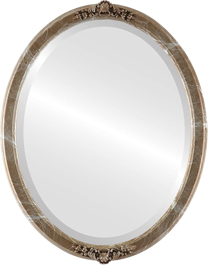 OVALCREST Oval Beveled Wall Mirror for Home Decor - Athena Style - Champagne Silver - 18" x 14" Outside Dimensions