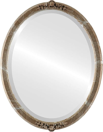 OVALCREST Oval Beveled Wall Mirror for Home Decor - Athena Style - Champagne Silver - 18" x 14" Outside Dimensions