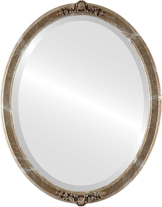 OVALCREST Oval Beveled Wall Mirror for Home Decor - Athena Style - Champagne Silver - 18" x 14" Outside Dimensions